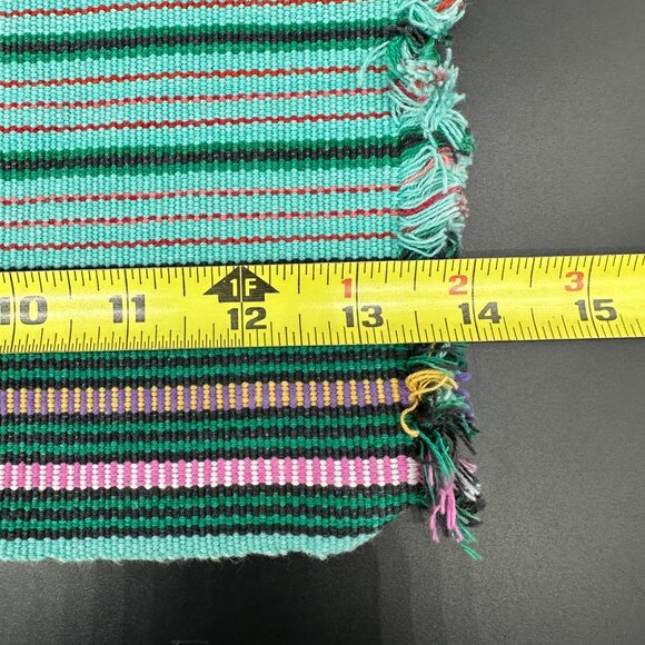 Vintage Placemat and Napkin Set Cotton Fringe Green Pink Stripes Setting for 6 - Picture 3 of 8